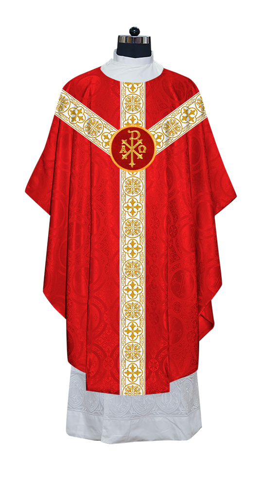 Gothic Chasuble Vestment with Motif and White Orphrey