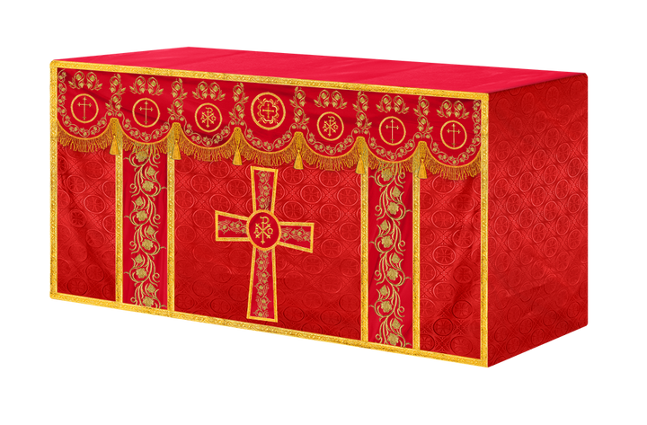 Embroidered Catholic Altar Cloth with Golden Braids