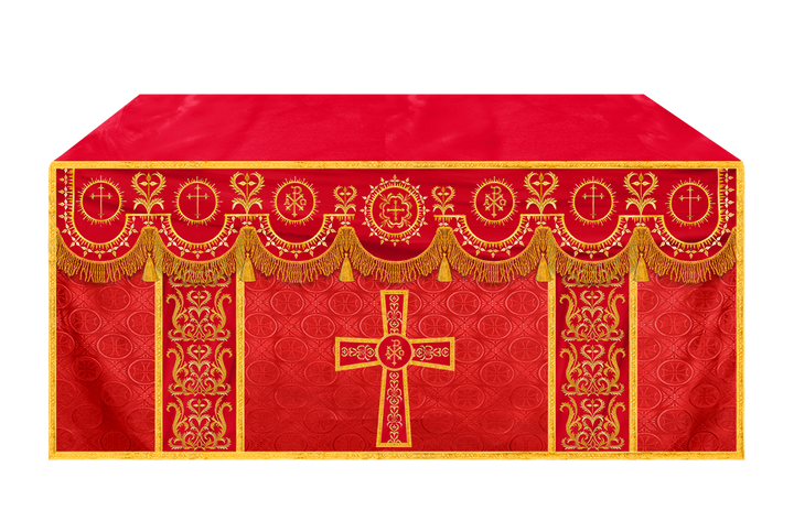 Traditional Altar Table Cloth with Ornate Motif and Embroidered Trims