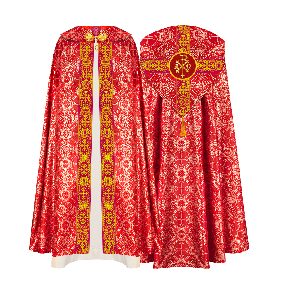 Gothic Cope Vestment with Cross type Braided Trims and motif