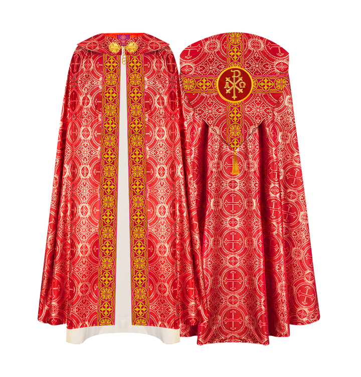 Gothic Cope Vestment with Cross type Braided Trims and motif