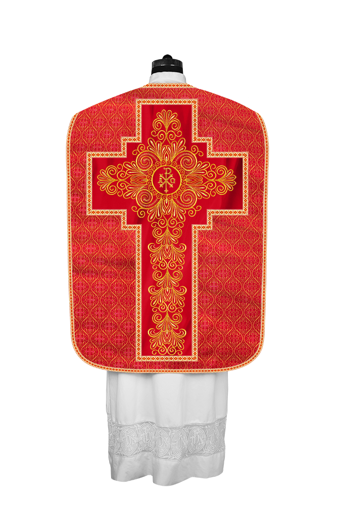 Roman Chasuble Vestment enriched With Coloured Braids and Trims