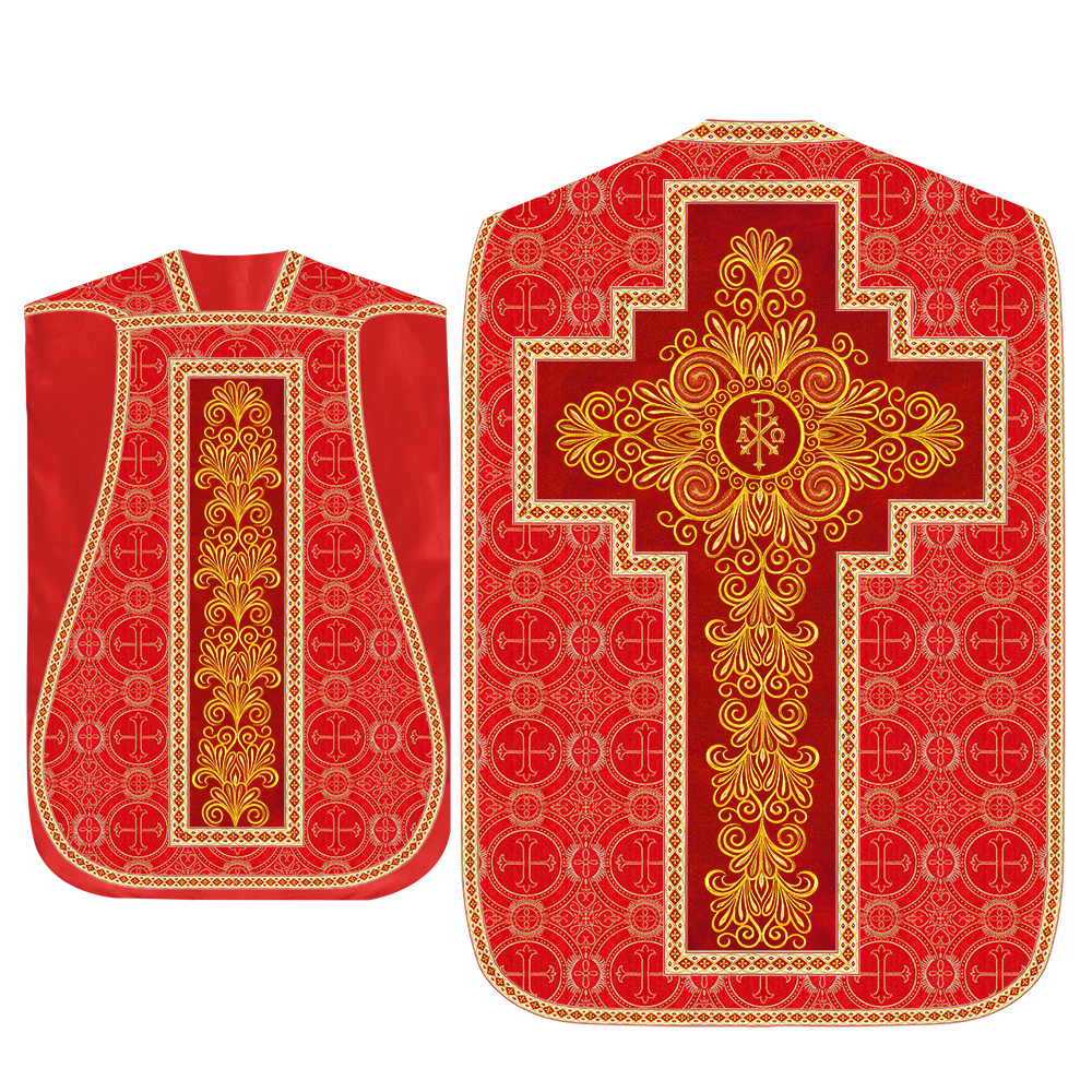 Roman Chasuble Vestment enriched With Coloured Braids and Trims