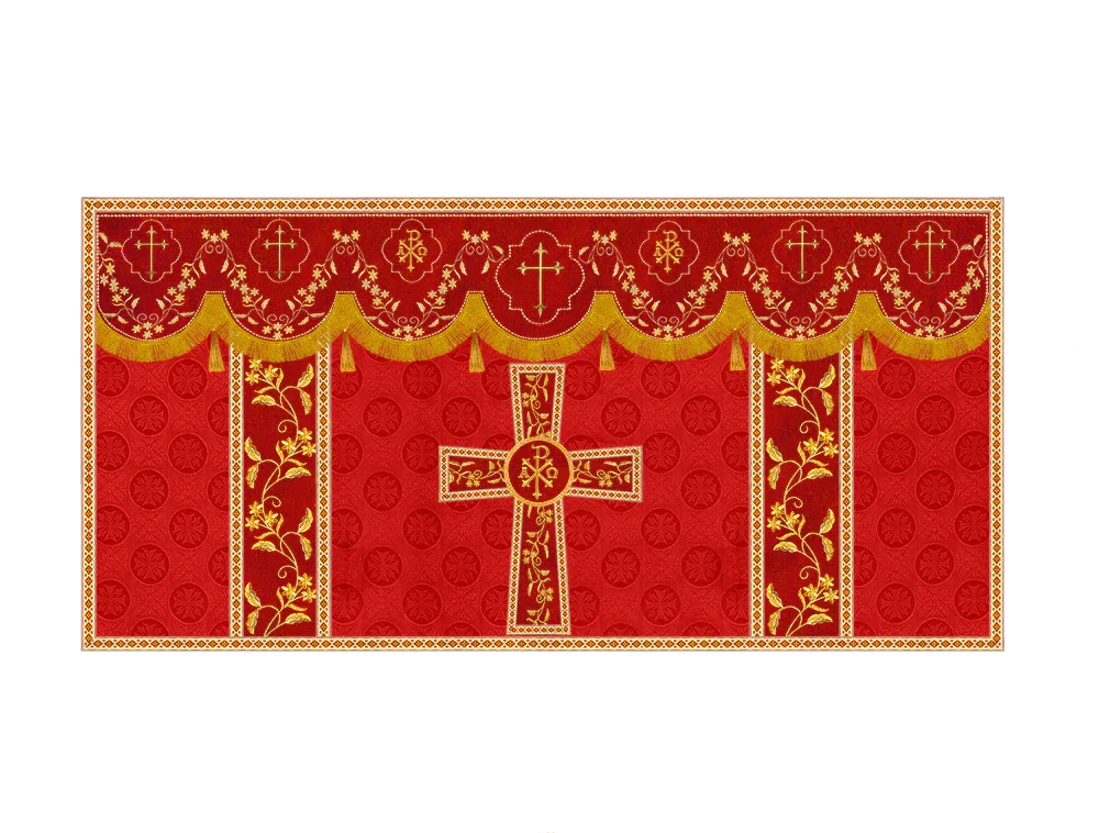 Elegant Embroidered Altar Cloth with Decorative Trim