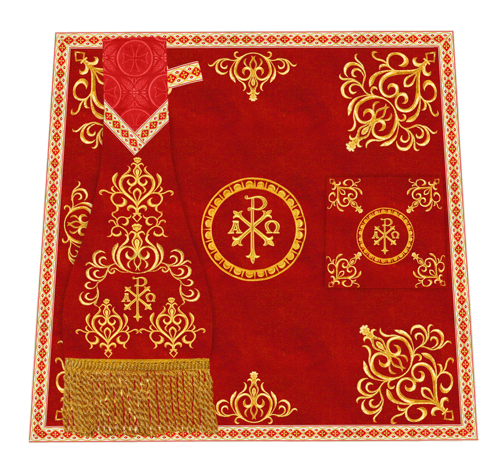 Embroidered Altar Cloth with Spiritual Motif and Braided Trims