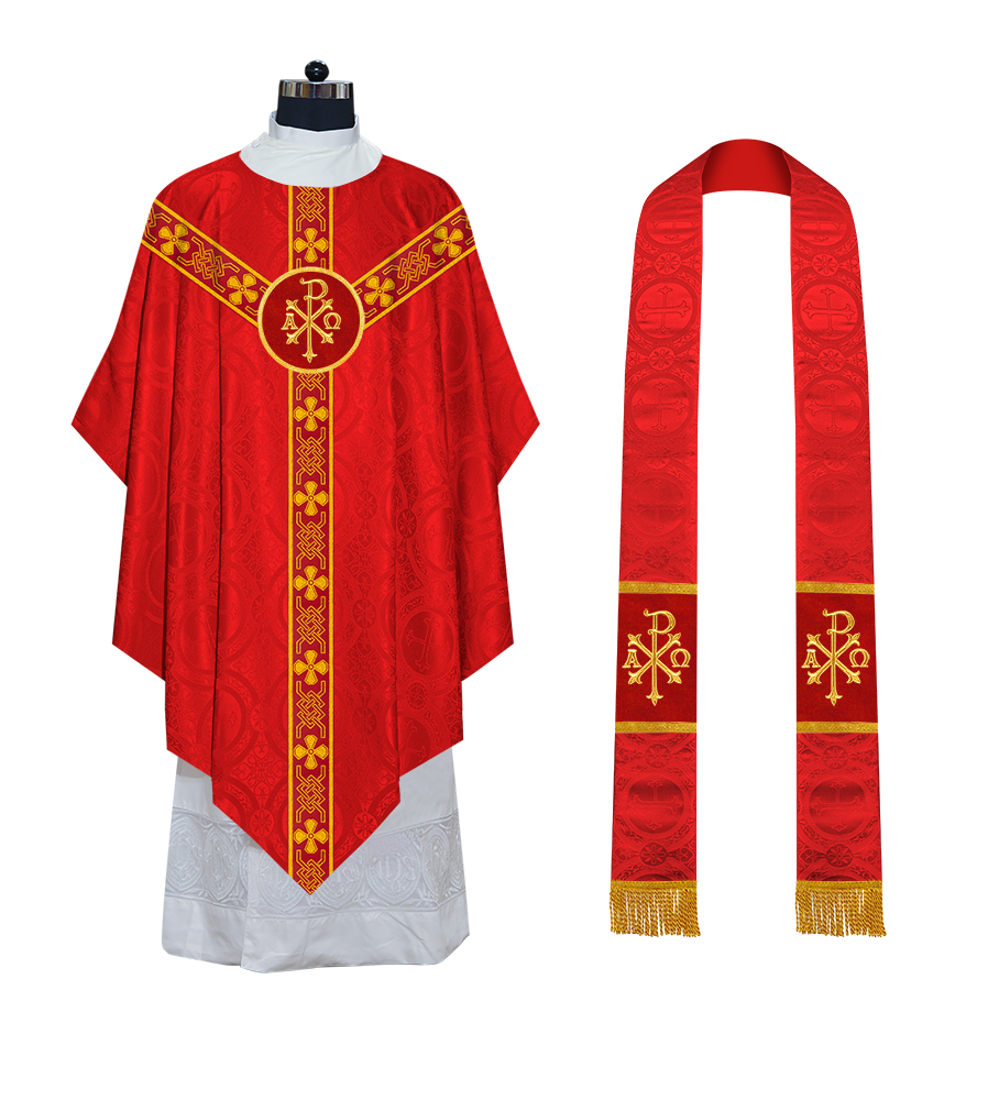 Liturgical Pugin Chasuble with Woven Designer Braided Orphrey