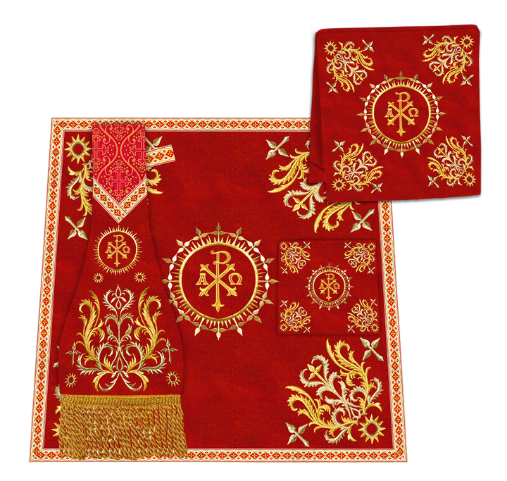 Liturgical Roman Chasuble Vestment With Spiritual Motifs and Trims