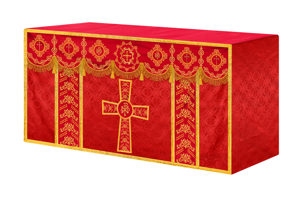 Embroidered Altar Cloth with Spiritual Motif and Braided Trims