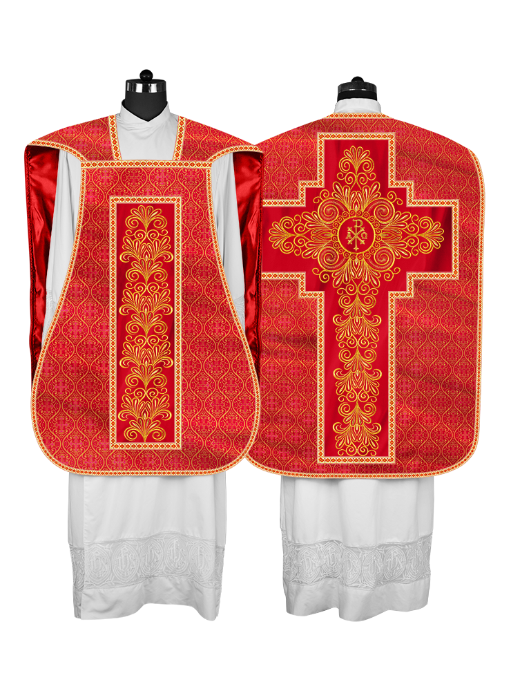Roman Chasuble Vestment enriched With Coloured Braids and Trims