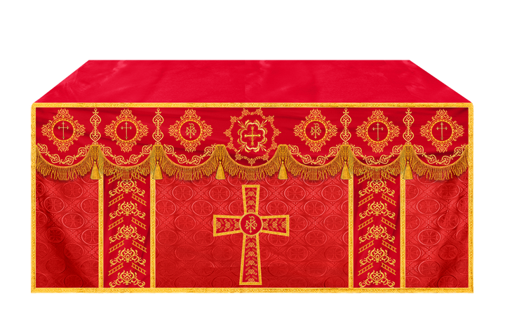 Embroidered Altar Cloth with Spiritual Motif and Braided Trims
