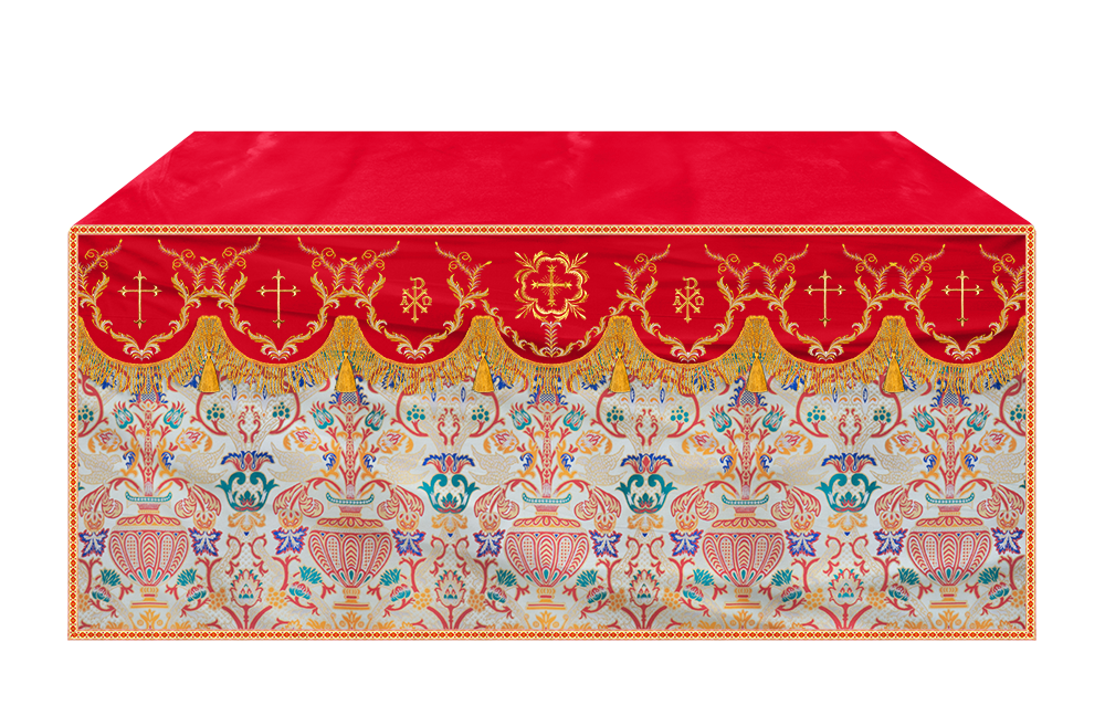 Liturgical Tapestry Altar Cloth with Detailed Embroidered Trims