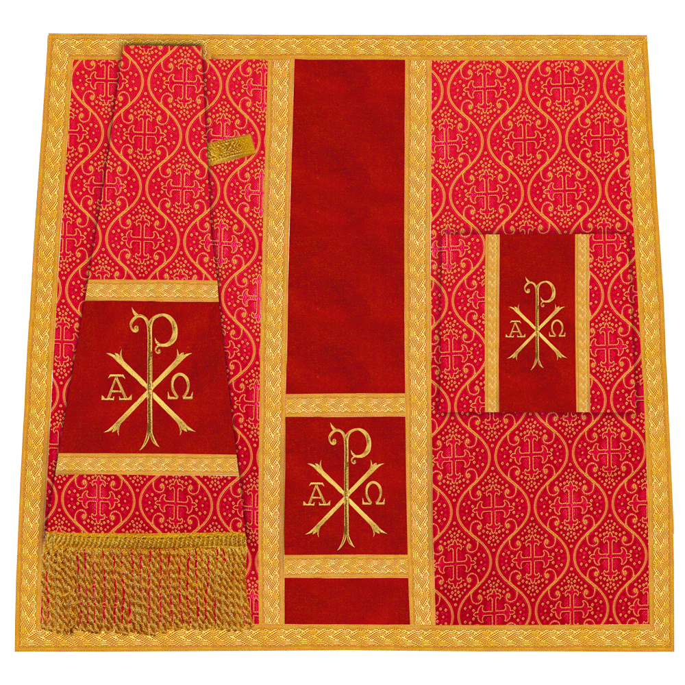 Roman Chasuble Vestment with Spiritual Motif and Ornate Braids