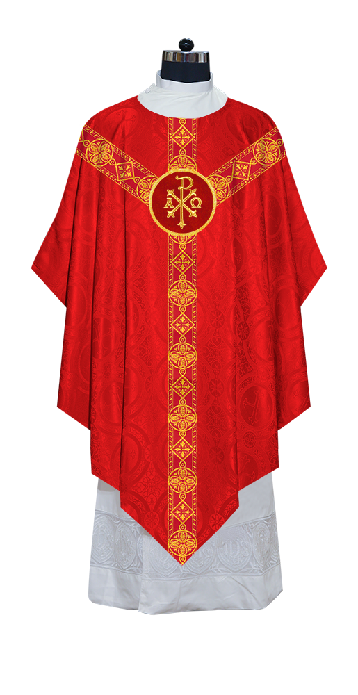 Liturgical Pugin Chasuble with Woven Designer Braided Orphrey