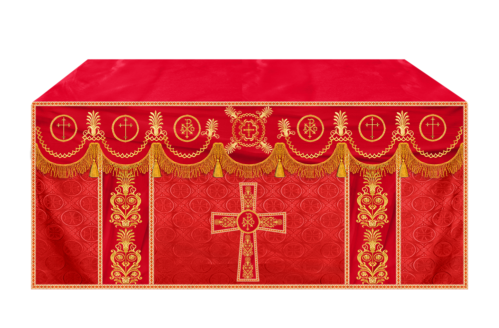 Traditional Altar Cloth with Embroidered Cross & Braided Trims