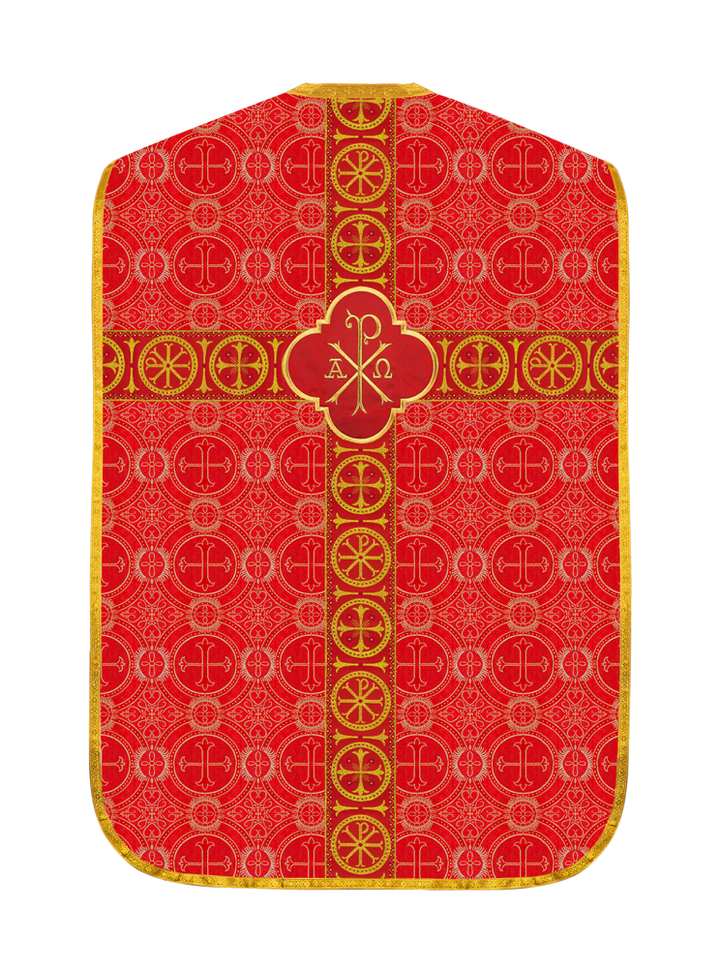 Roman Chasuble Vestment with Spiritual Motif and Ornate Braids