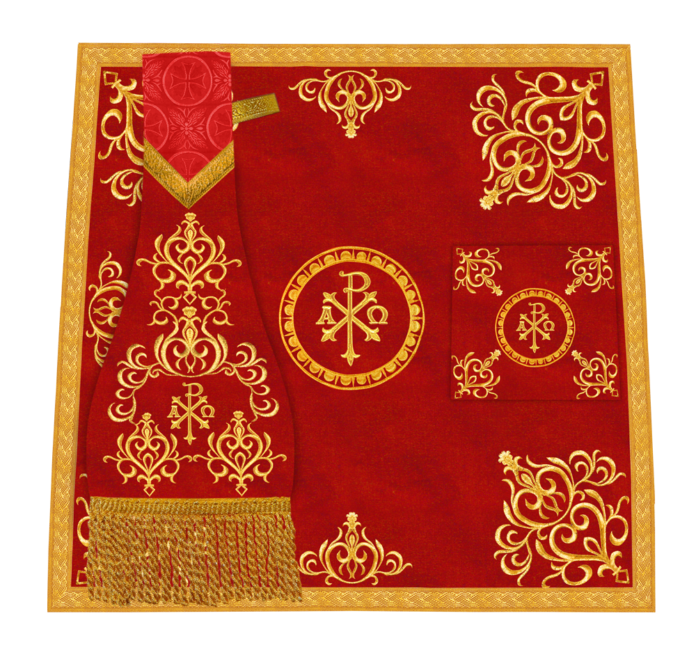 Embroidered Altar Cloth with Spiritual Motif and Braided Trims