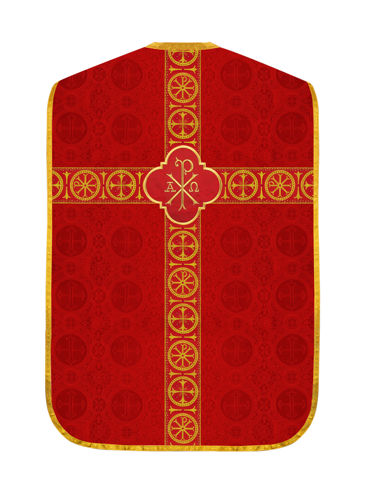 Roman Chasuble Vestment with Spiritual Motif and Ornate Braids