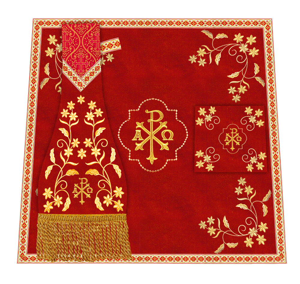 Roman Chasuble Vestment With Floral Design and Trims