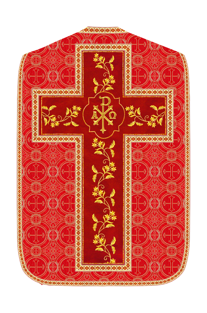 Roman Chasuble Vestment With Floral Design and Trims