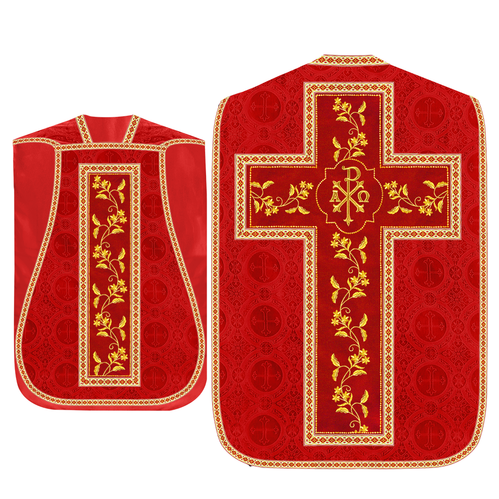 Roman Chasuble Vestment With Floral Design and Trims