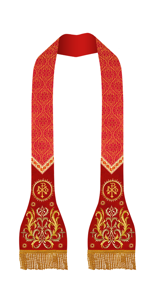 Set of Four Spiritual Roman Stole with Embroidered Motif and trims