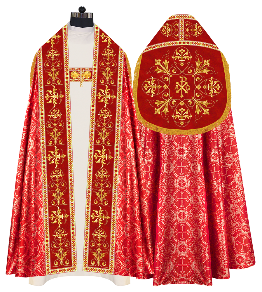 Embroidered Roman Cope Vestment with Braided Trims