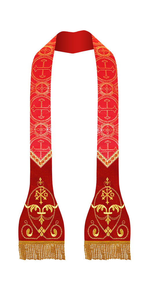 Liturgical Roman stole with Embroidered Trims