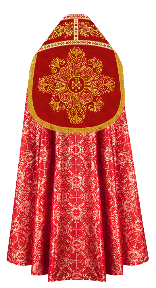 Roman Cope Vestment with Spiritual Motif and Adorned Embroidery