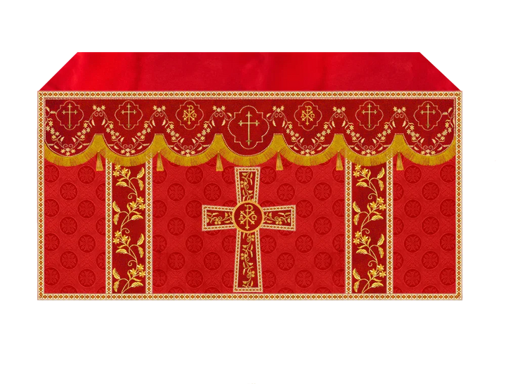 Elegant Embroidered Altar Cloth with Decorative Trim