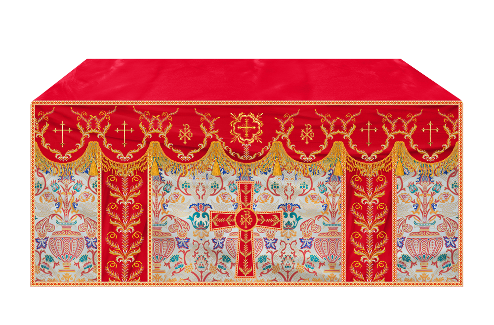 Liturgical Tapestry Altar Cloth with Detailed Embroidered Trims