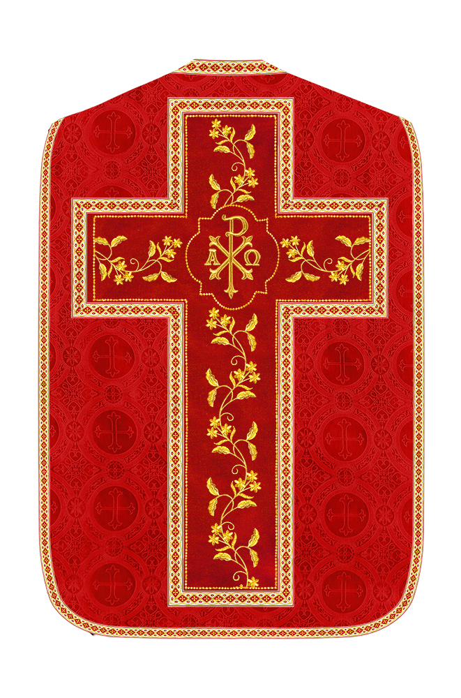 Roman Chasuble Vestment With Floral Design and Trims