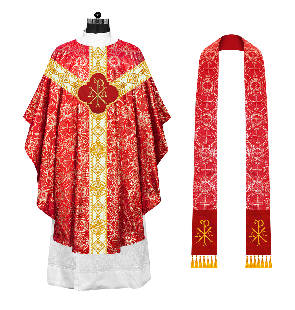 Gothic Chasuble Vestment with Motif and Trims