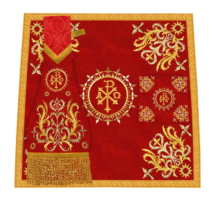 Traditional Altar Table Cloth with Ornate Motif and Embroidered Trims