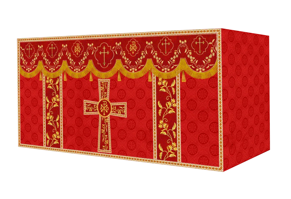 Elegant Embroidered Altar Cloth with Decorative Trim
