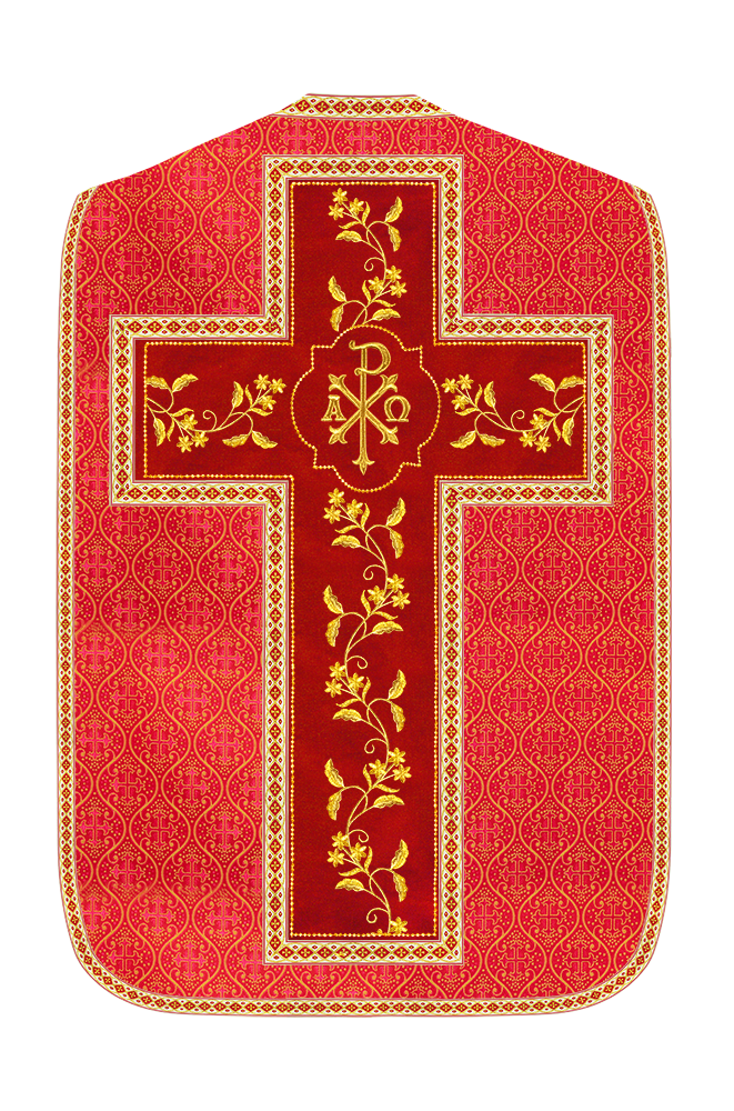 Roman Chasuble Vestment With Floral Design and Trims