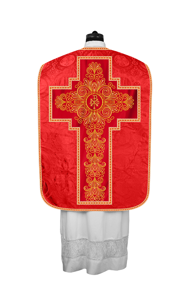 Roman Chasuble Vestment enriched With Coloured Braids and Trims