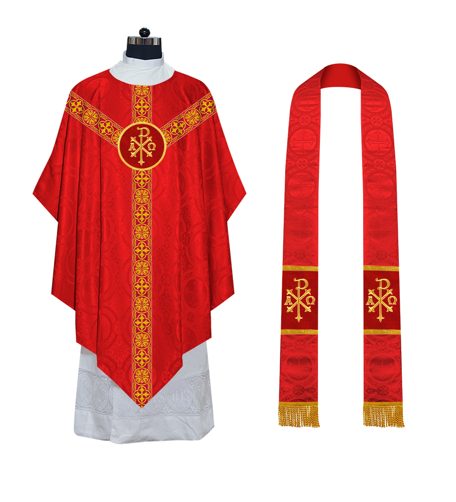 Liturgical Pugin Chasuble with Woven Designer Braided Orphrey