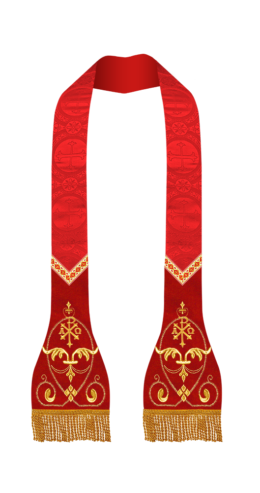 Liturgical Roman stole with Embroidered Trims