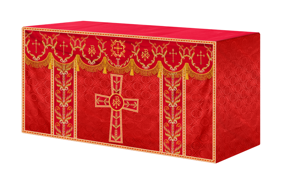 Altar Table Cloth with Fine Embroidered Trims & Spiritual Motifs