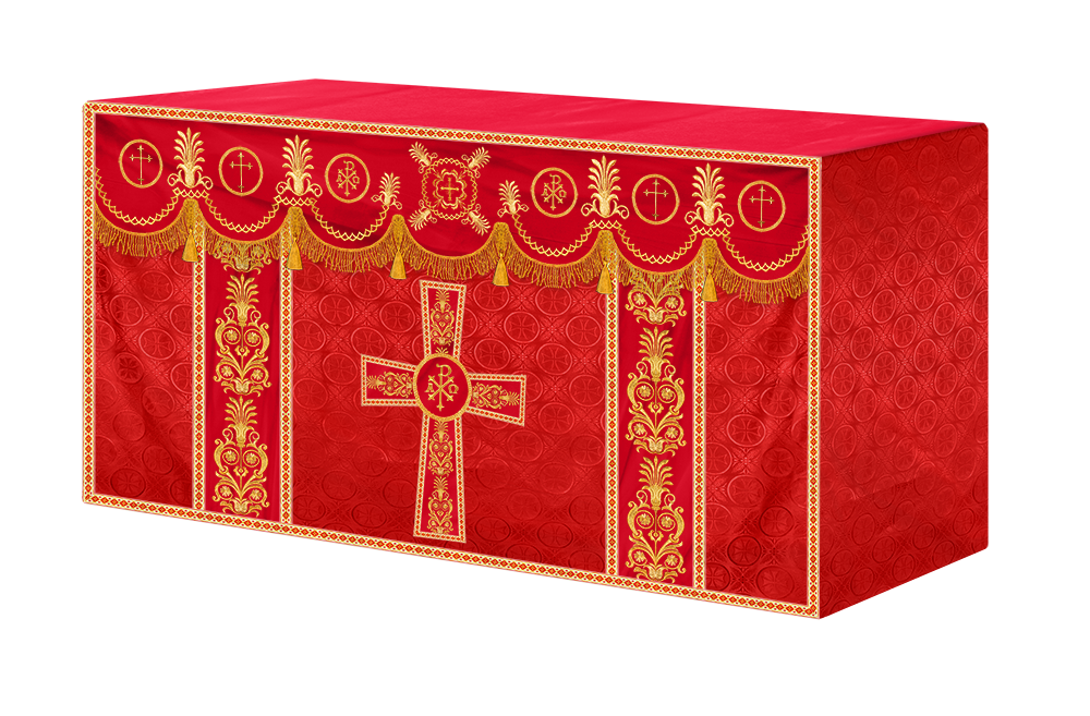 Traditional Altar Cloth with Embroidered Cross & Braided Trims