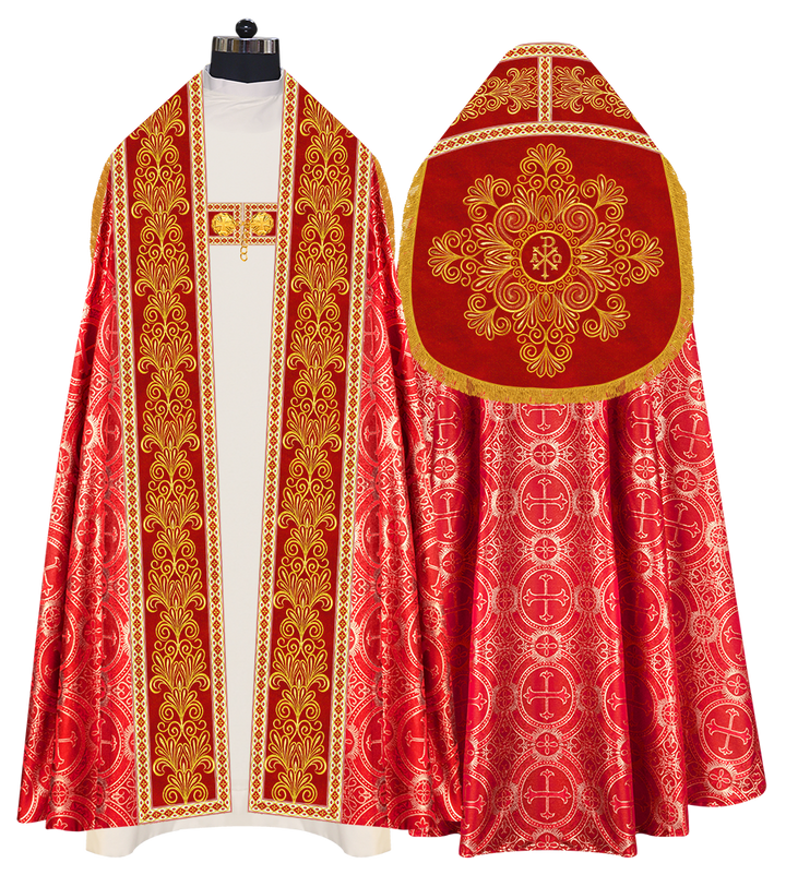 Roman Cope Vestment with Spiritual Motif and Adorned Embroidery