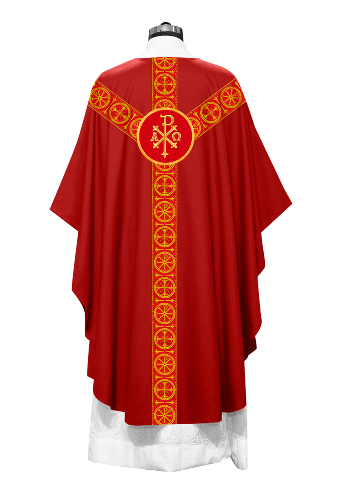 Gothic Chasuble Vestment with Embroidered Motif and Orphrey