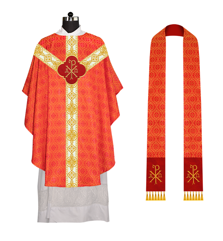 Gothic Chasuble Vestment with Motif and Trims