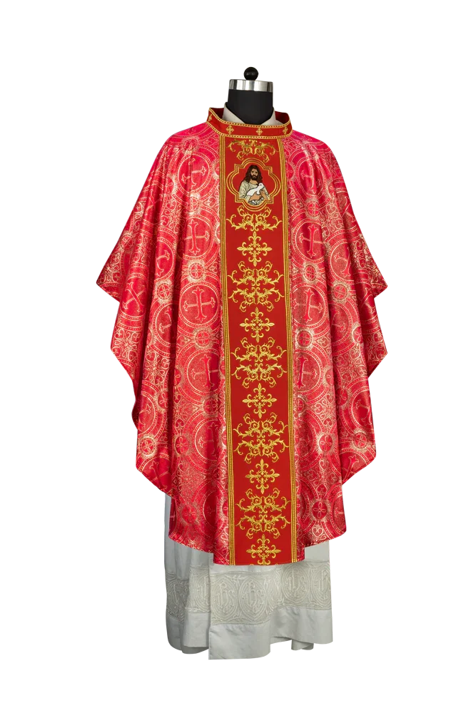 Liturgical Chasuble with Intricate Embroidery of Jesus and the Lamb