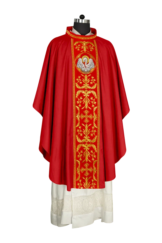 Gothic Chasuble with Ornate Pelican and Cross Embroidery