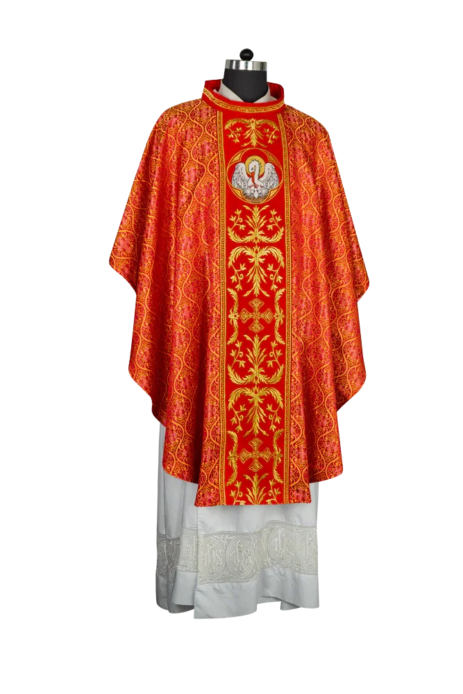 Gothic Chasuble with Ornate Pelican and Cross Embroidery