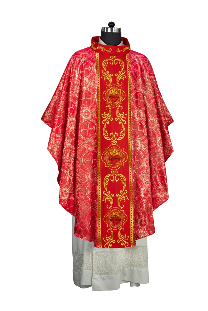 Gothic Style Chasuble with Sacred Heart Embroidered Orphrey