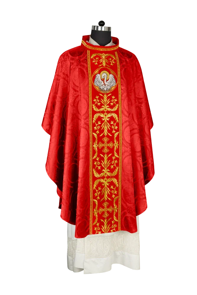 Gothic Chasuble with Ornate Pelican and Cross Embroidery