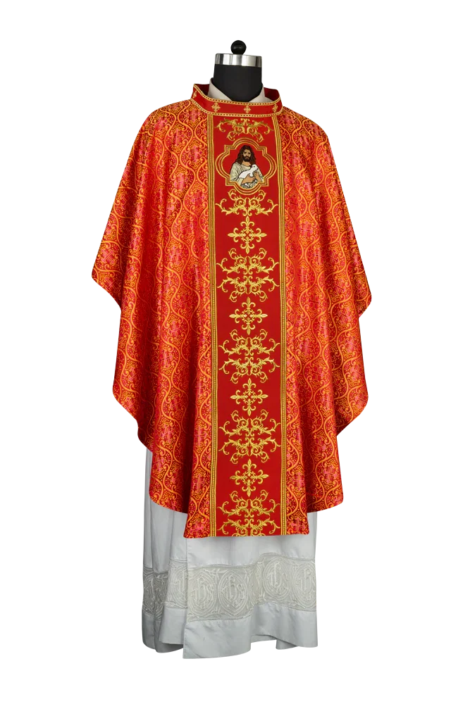 Liturgical Chasuble with Intricate Embroidery of Jesus and the Lamb