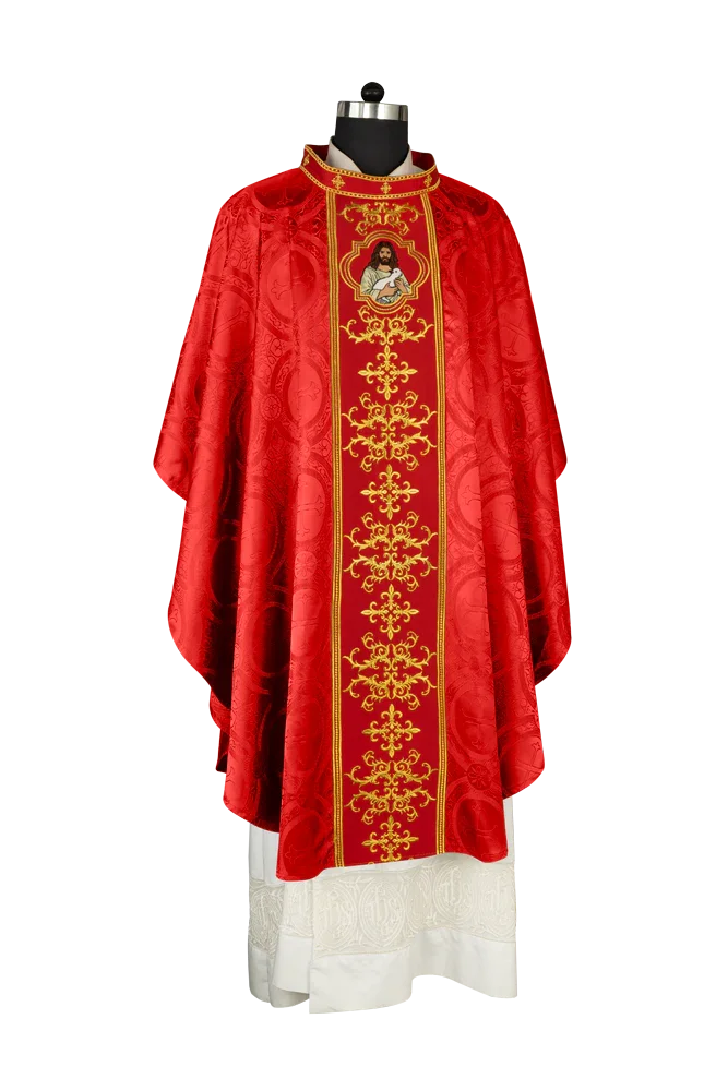 Liturgical Chasuble with Intricate Embroidery of Jesus and the Lamb